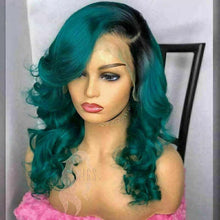 Load image into Gallery viewer, Luxury Remy Ombre Teal Green 100% Human Hair Swiss 13x4 Lace Front Glueless Wig Body Wave Wavy Colouful U-Part or Full Lace Upgrade Available