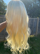 Load image into Gallery viewer, Luxury Platinum Blonde Dark Roots 100% Human Hair Swiss 13x4 Lace Front Glueless Wig U-Part, 360 or Full Lace Upgrade Available