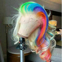 Load image into Gallery viewer, Luxury Lace Rainbow Orange Purple Green Blue Neon Bright Cosplay 100% Human Hair Swiss 13x4 Lace Front Glueless Wig Colouful