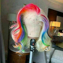 Load image into Gallery viewer, Luxury Lace Rainbow Orange Purple Green Blue Neon Bright Cosplay 100% Human Hair Swiss 13x4 Lace Front Glueless Wig Colouful