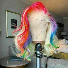 Load image into Gallery viewer, Luxury Lace Rainbow Orange Purple Green Blue Neon Bright Cosplay 100% Human Hair Swiss 13x4 Lace Front Glueless Wig Colouful