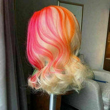Load image into Gallery viewer, Luxury Lace Rainbow Orange Purple Green Blue Neon Bright Cosplay 100% Human Hair Swiss 13x4 Lace Front Glueless Wig Colouful