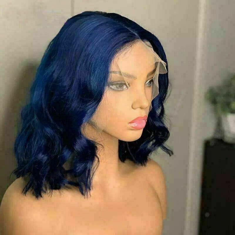 Bob Blue Beauty Lace Front Wig Amazon.com : Blue Bob Lace Front Wigs Human Hair 180  main image 3