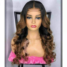 Load image into Gallery viewer, Luxury Remy Wavy Ombre Ash Brown 100% Human Hair Swiss 13x4 Lace Front Glueless Wig Auburn U-Part, 360 or Full Lace Upgrade Available