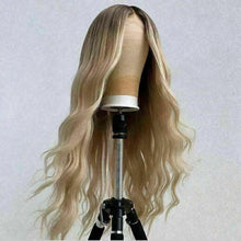 Load image into Gallery viewer, Luxury Remy Light Blonde Ash Blonde Wavy 100% Human Hair Swiss 13x4 Lace Front Glueless Wig U-Part, 360 or Full Lace Upgrade Available