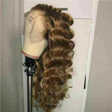 Load image into Gallery viewer, Luxury Curly Ombre Honey #4/27 Brown Blonde 100% Human Hair Swiss 13x4 Lace Front Glueless Wig U-Part, 360 or Full Lace Upgrade Available