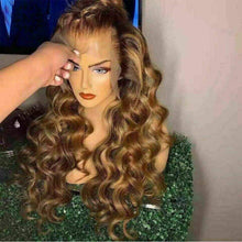 Load image into Gallery viewer, Luxury Curly Ombre Honey #4/27 Brown Blonde 100% Human Hair Swiss 13x4 Lace Front Glueless Wig U-Part, 360 or Full Lace Upgrade Available
