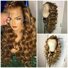 Load image into Gallery viewer, Luxury Curly Ombre Honey #4/27 Brown Blonde 100% Human Hair Swiss 13x4 Lace Front Glueless Wig U-Part, 360 or Full Lace Upgrade Available
