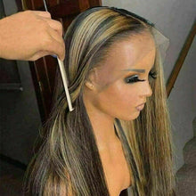 Load image into Gallery viewer, Luxury Remy Ombre Honey Blonde 100% Human Hair Swiss 13x4 Lace Front Wig #27 Balayage Highlight U-Part, 360 or Full Lace Upgrade Available
