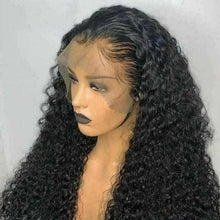Load image into Gallery viewer, Luxury Transparent Remy Curly #1B Black 100% Human Hair Swiss 13x4 Lace Front Glueless Wig U-Part, 360 or Full Lace Upgrade Available
