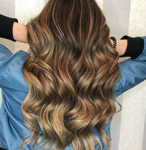 Load image into Gallery viewer, Luxury Dark Brown Caramel Blonde Balayage Highlight 100% Human Hair Swiss 13x4 Lace Front Glueless Wig U-Part, 360 or Full Lace Upgrade Available