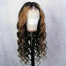 Load image into Gallery viewer, Luxury Remy Wavy Ombre Ash Brown 100% Human Hair Swiss 13x4 Lace Front Glueless Wig U-Part, 360 or Full Lace Upgrade Available