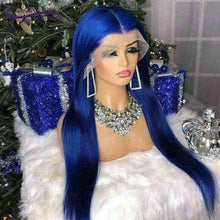 Load image into Gallery viewer, Luxury Straight Royal Deep Blue 100% Human Hair Swiss 13x4 Lace Front Glueless Wig Colouful U-Part or Full Lace Upgrade Available