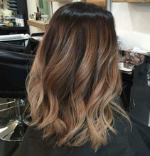 Load image into Gallery viewer, Luxury Dark Brown Honey Blonde Balayage Highlight 100% Human Hair Swiss 13x4 Lace Front Glueless Wig U-Part, 360 or Full Lace Upgrade Available