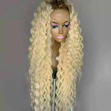 Load image into Gallery viewer, Luxury Remy Ombre Blonde Deep Wave Curly 100% Human Hair Swiss 13x4 Lace Front Glueless Wig U-Part, 360 or Full Lace Upgrade Available