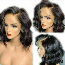 Load image into Gallery viewer, Luxury Side Fringe Bang Black 100% Human Hair Swiss 13x4 Lace Front Glueless Wig Wavy #1B U-Part, 360 or Full Lace Upgrade Available