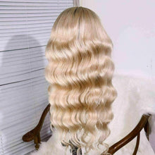 Load image into Gallery viewer, Luxury Brazilian Remy Wavy Ash Blonde Ombre 100% Human Hair Swiss 13x4 Lace Front Glueless Wig U-Part, 360 or Full Lace Upgrade Available