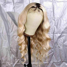 Load image into Gallery viewer, Luxury Brazilian Remy Wavy Ash Blonde Ombre 100% Human Hair Swiss 13x4 Lace Front Glueless Wig U-Part, 360 or Full Lace Upgrade Available