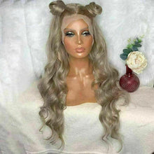 Load image into Gallery viewer, Luxury Remy Brazilian Dirty Blonde Grey 100% Human Hair Swiss 13x4 Lace Front Glueless Wig Wavy Colouful U-Part or Full Lace Upgrade Available