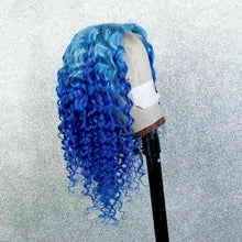 Load image into Gallery viewer, Luxury Remy Royal Blue Ombre Curly Bright 100% Human Hair Swiss 13x4 Lace Front Glueless Wig Colouful U-Part or Full Lace Upgrade Available