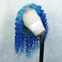 Load image into Gallery viewer, Luxury Remy Royal Blue Ombre Curly Bright 100% Human Hair Swiss 13x4 Lace Front Glueless Wig Colouful U-Part or Full Lace Upgrade Available