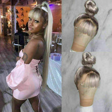 Load image into Gallery viewer, Luxury Ash Blonde Bangs Fringe 100% Human Hair Swiss 13x4 Lace Front Glueless Wig Light Grey Colouful U-Part or Full Lace Upgrade Available