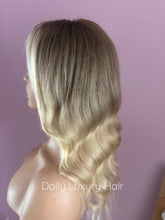 Load image into Gallery viewer, Luxury Ash Brown Platinum Blonde Ombre 100% Human Hair Swiss 13x4 Lace Front Glueless Wig Wavy U-Part, 360 or Full Lace Upgrade Available