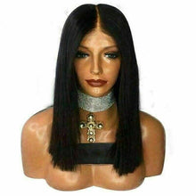 Load image into Gallery viewer, Luxury Remy Blunt Cut Bob Black 100% Human Hair Swiss 13x4 Lace Front Glueless Wig Short #1B U-Part, 360 or Full Lace Upgrade Available