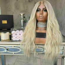 Load image into Gallery viewer, Luxury Remy Platinum Blonde Ombre 100% Human Hair Swiss 13x4 Lace Front Glueless Wig Wavy U-Part, 360 or Full Lace Upgrade Available