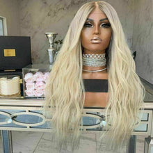 Load image into Gallery viewer, Luxury Remy Platinum Blonde Ombre 100% Human Hair Swiss 13x4 Lace Front Glueless Wig Wavy U-Part, 360 or Full Lace Upgrade Available