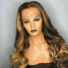 Load image into Gallery viewer, Luxury Ombre Golden Brown 100% Human Hair Swiss 13x4 Lace Front Wig Highlight Balayage Highlight U-Part, 360 or Full Lace Upgrade Available