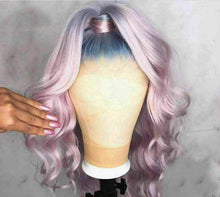 Load image into Gallery viewer, Luxury Remy Ombre Purple Light Blue Roots 100% Human Hair Swiss 13x4 Lace Front Glueless Wig Colourful U-Part, 360 or Full Lace Upgrade Available