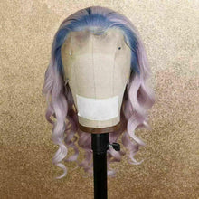 Load image into Gallery viewer, Luxury Remy Ombre Purple Light Blue Roots 100% Human Hair Swiss 13x4 Lace Front Glueless Wig Colourful U-Part, 360 or Full Lace Upgrade Available