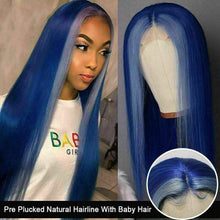 Load image into Gallery viewer, Luxury Remy Blue Streak 100% Human Hair Swiss 13x4 Lace Front Glueless Wig Colouful U-Part or Full Lace Upgrade Available
