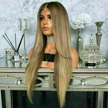 Load image into Gallery viewer, Luxury Light Brown Blonde Balayage Highlight 100% Human Hair Swiss 13x4 Lace Front Wig Highlight U-Part, 360 or Full Lace Upgrade Available