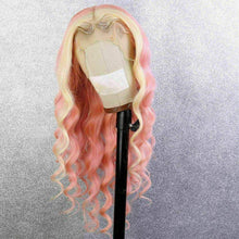 Load image into Gallery viewer, Luxury Pink Streak 100% Human Hair Swiss 13x4 Lace Front Glueless Wig Wavy Colouful U-Part or Full Lace Upgrade Available
