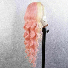 Load image into Gallery viewer, Luxury Pink Streak 100% Human Hair Swiss 13x4 Lace Front Glueless Wig Wavy Colouful U-Part or Full Lace Upgrade Available