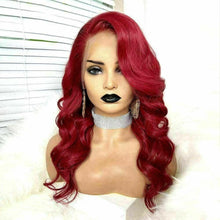 Load image into Gallery viewer, Luxury Remy Red Burgundy Side Fringe Bang 100% Human Hair Swiss 13x4 Lace Front Glueless Wig Colouful U-Part or Full Lace Upgrade Available