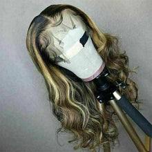 Load image into Gallery viewer, Luxury Remy 100% Human Hair Swiss 13x4 Lace Front Wig Ombre Ash Blonde Brown Balayage Highlight U-Part, 360 or Full Lace Upgrade Available