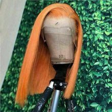 Load image into Gallery viewer, Luxury Remy Brazilian Orange Bob 100% Human Hair Swiss 13x4 Lace Front Glueless Wig Colouful U-Part or Full Lace Upgrade Available