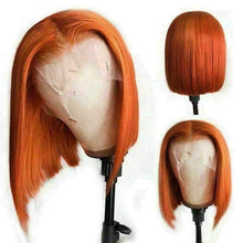 Load image into Gallery viewer, Luxury Orange Bob 100% Human Hair Swiss 13x4 Lace Front Glueless Wig Straight Colouful U-Part, 360 or Full Lace Upgrade Available