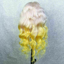 Load image into Gallery viewer, Luxury Colorful Blue Yellow Blonde Bright 100% Human Hair Swiss 13x4 Lace Front Glueless Wig Colouful U-Part or Full Lace Upgrade Available