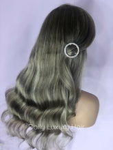 Load image into Gallery viewer, Luxury Dark Ash Brown Balayage Highlight 100% Human Hair Swiss 13x4 Lace Front Wig Wavy Blonde U-Part, 360 or Full Lace Upgrade Available
