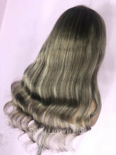 Load image into Gallery viewer, Luxury Dark Ash Brown Balayage Highlight 100% Human Hair Swiss 13x4 Lace Front Wig Wavy Blonde U-Part, 360 or Full Lace Upgrade Available