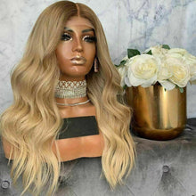Load image into Gallery viewer, Luxury Brazilian Remy Wavy Ash Blonde Ombre 100% Human Hair Swiss 13x4 Lace Front Glueless Wig U-Part, 360 or Full Lace Upgrade Available