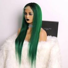 Load image into Gallery viewer, Luxury Remy Emerald Mermaid Dark Green Ombre 100% Human Hair Swiss 13x4 Lace Front Wig Colorful U-Part, 360 or Full Lace Upgrade Available