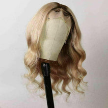 Load image into Gallery viewer, Luxury Remy Wavy Ash Blonde Ombre 100% Human Hair Swiss 13x4 Lace Front Glueless Wig Body Wave U-Part, 360 or Full Lace Upgrade Available