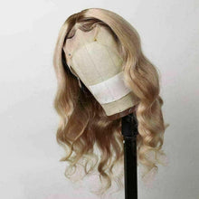 Load image into Gallery viewer, Luxury Remy Wavy Ash Blonde Ombre 100% Human Hair Swiss 13x4 Lace Front Glueless Wig Body Wave U-Part, 360 or Full Lace Upgrade Available