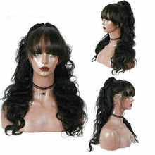 Load image into Gallery viewer, Luxury Brazilian Remy Fringe Bangs Wavy #1B Black 100% Human Hair Swiss 13x4 Lace Front Glueless Wig U-Part, 360 or Full Lace Upgrade Available