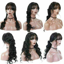 Load image into Gallery viewer, Luxury Brazilian Remy Fringe Bangs Wavy #1B Black 100% Human Hair Swiss 13x4 Lace Front Glueless Wig U-Part, 360 or Full Lace Upgrade Available